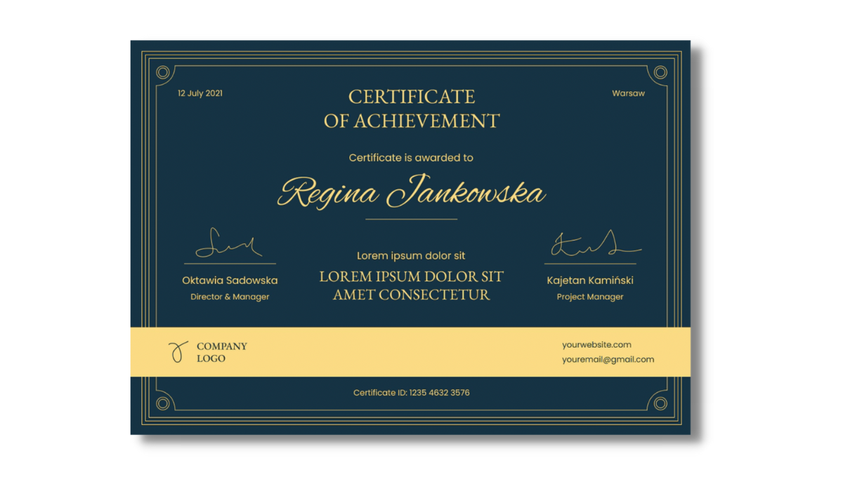 Dark elegant certificate of achievement template from Certifier certificate template library. Dark elegant certificate of achievement template from Certifier certificate template library.