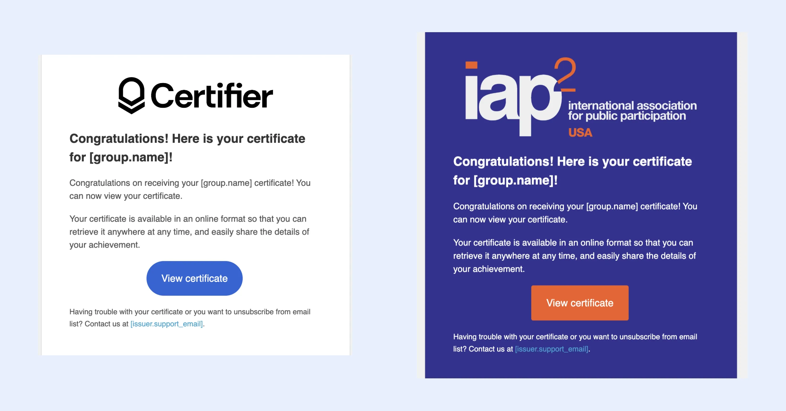 Certifier branding email templates Certifier branding email templates