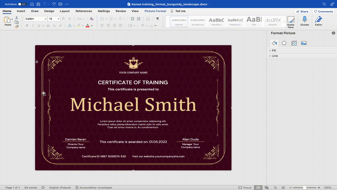 Place variables to certificate design Place variables to certificate design