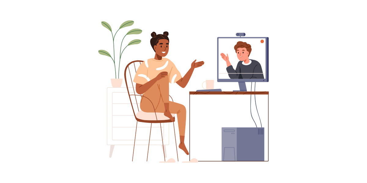 A girl who is sitting on the chair and having an online training course. A girl who is sitting on the chair and having an online training course.