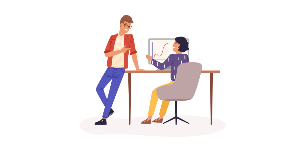 People having a conversation about an online training and its performance. People having a conversation about an online training and its performance.