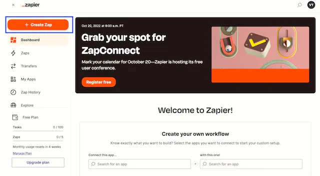 Creating a zap in Zapier. Creating a zap in Zapier.