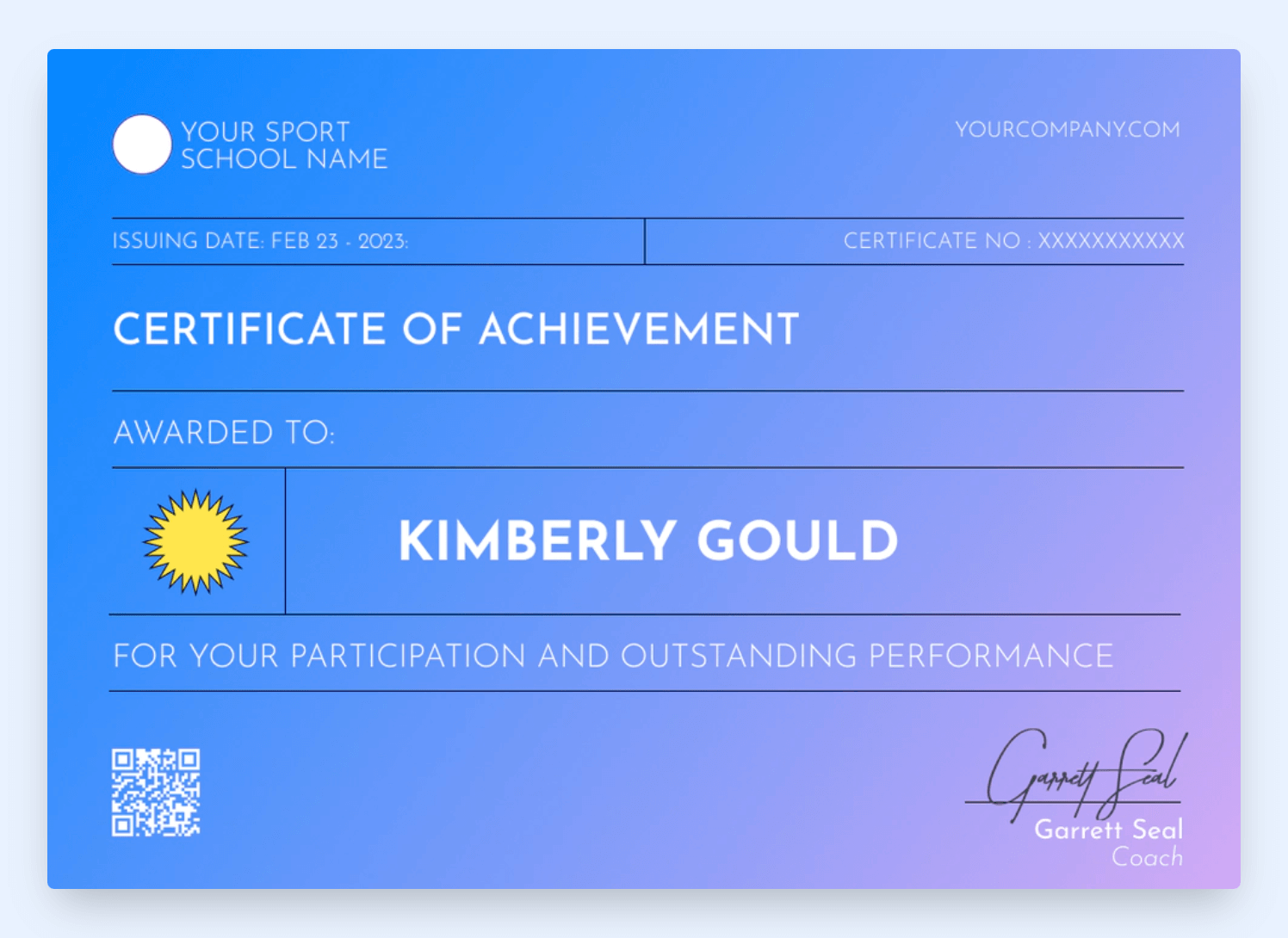 Certificate of achievement with colorful elements from Certifier templates library. Certificate of achievement with colorful elements from Certifier templates library.