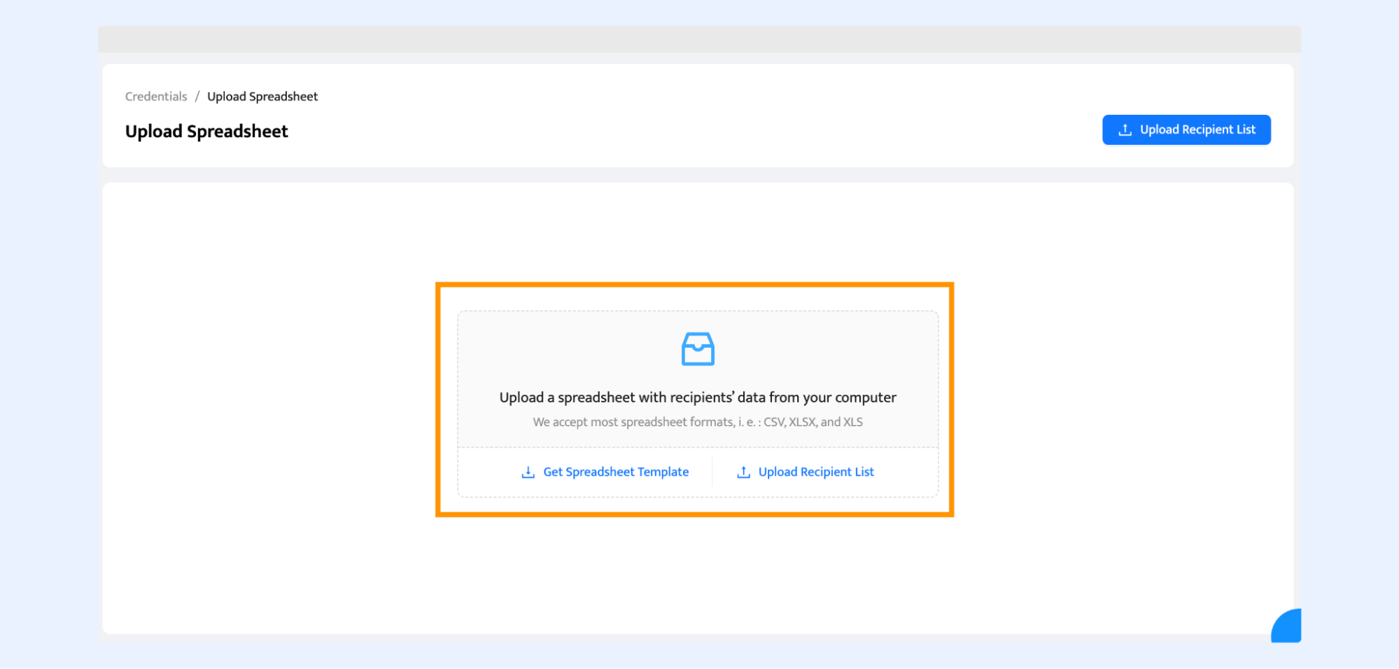 Uploading a spreadsheet with a list of recipients in Certifier to generate event certificates. Uploading a spreadsheet with a list of recipients in Certifier to generate event certificates.