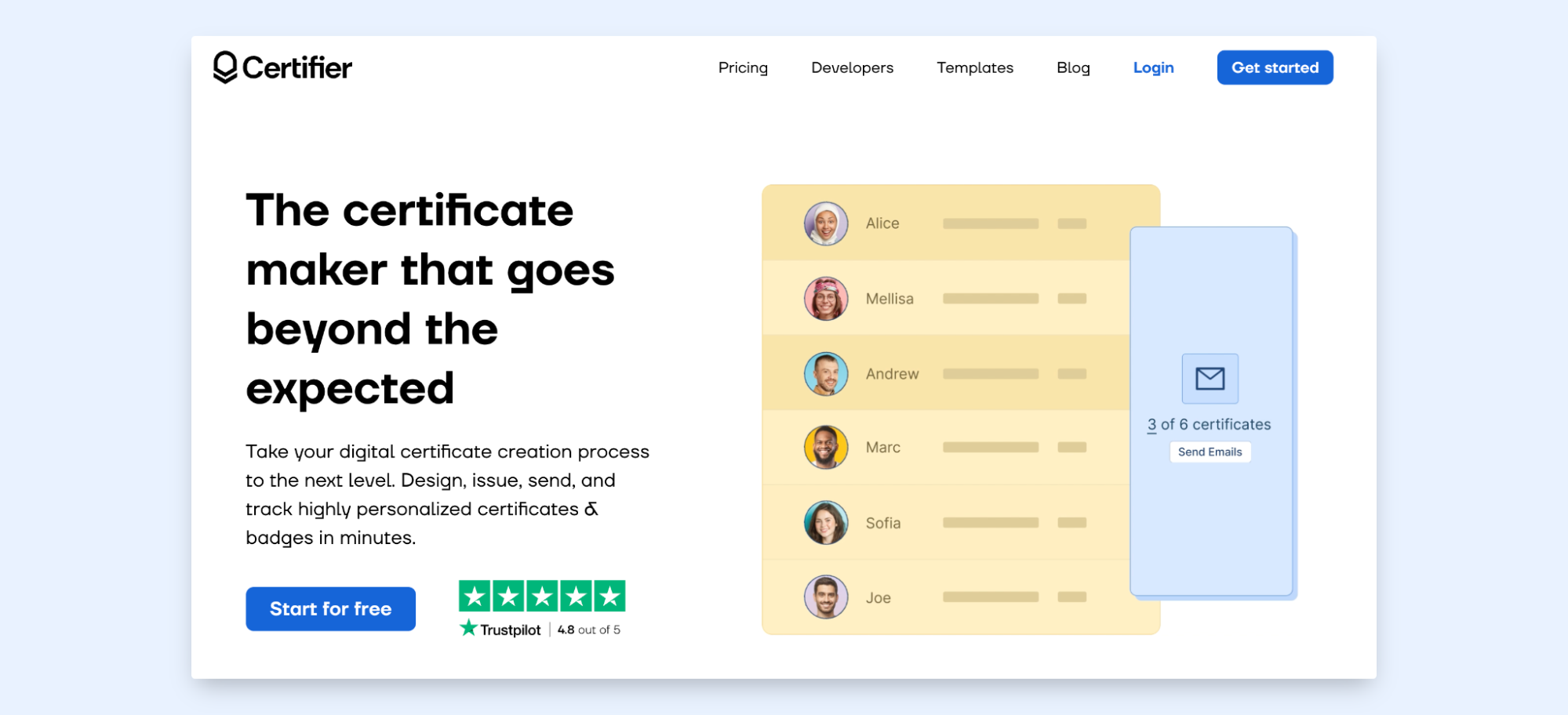 Dashboard for creating employee of the month certificates. Dashboard for creating employee of the month certificates.