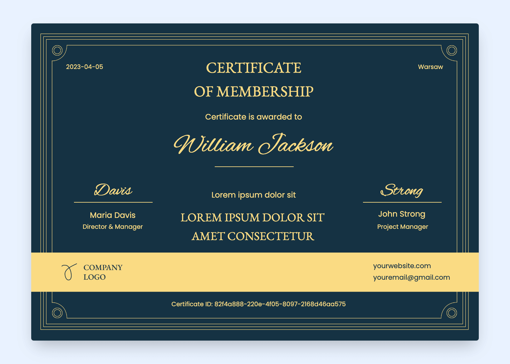 Dark blue with golden elements certificate of membership template. Dark blue with golden elements certificate of membership template.