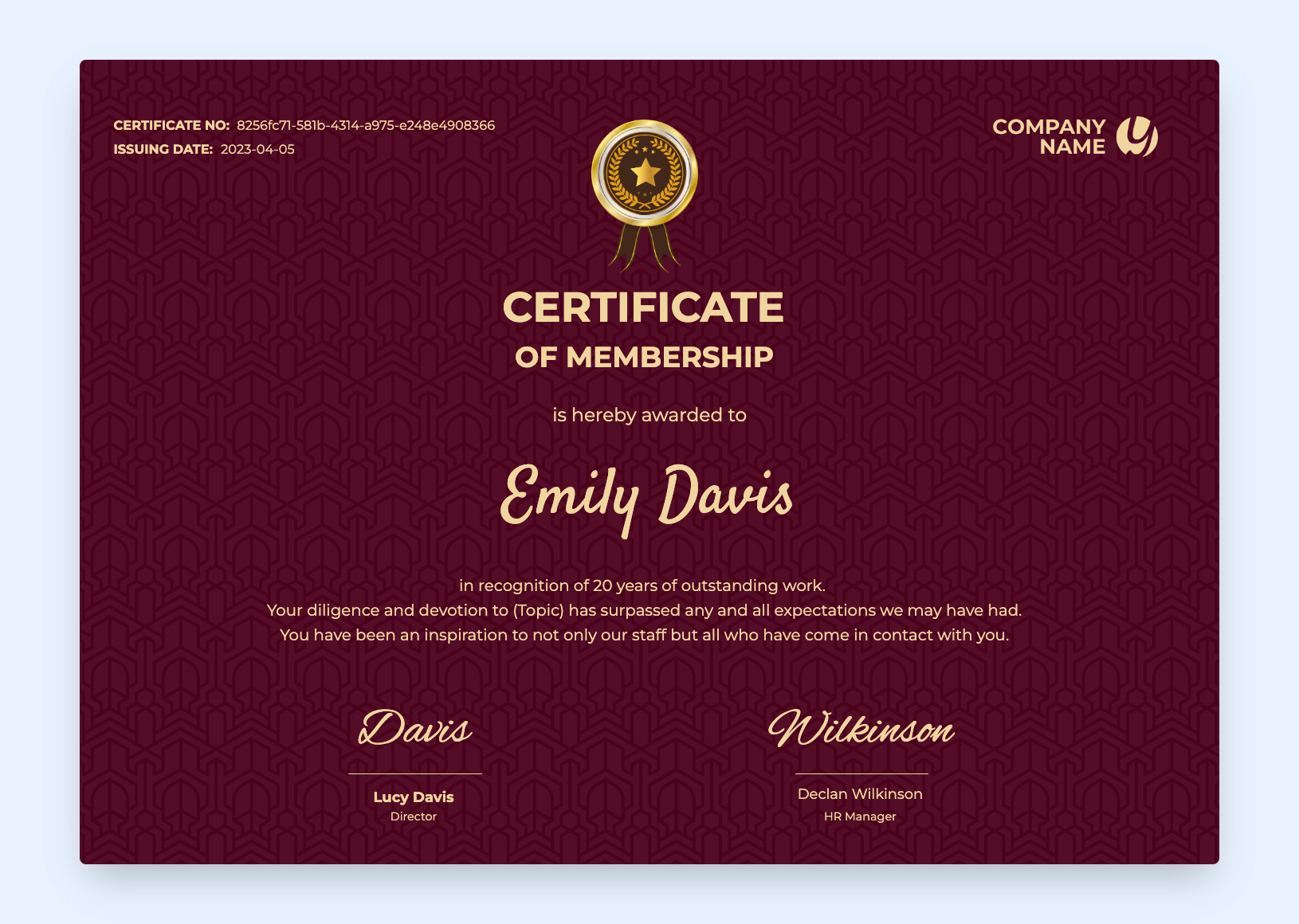 Burgundy certificate of membership. Burgundy certificate of membership.