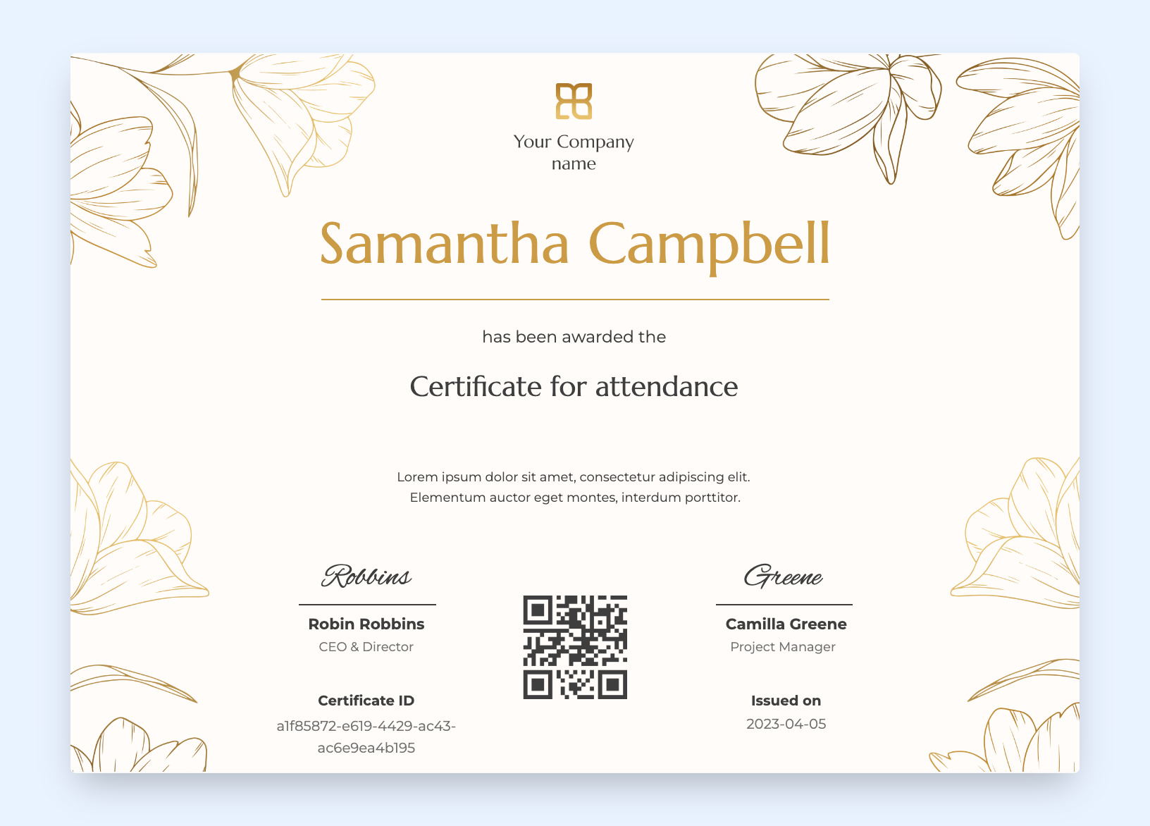 Certificate template with flowers in the background. Certificate template with flowers in the background.