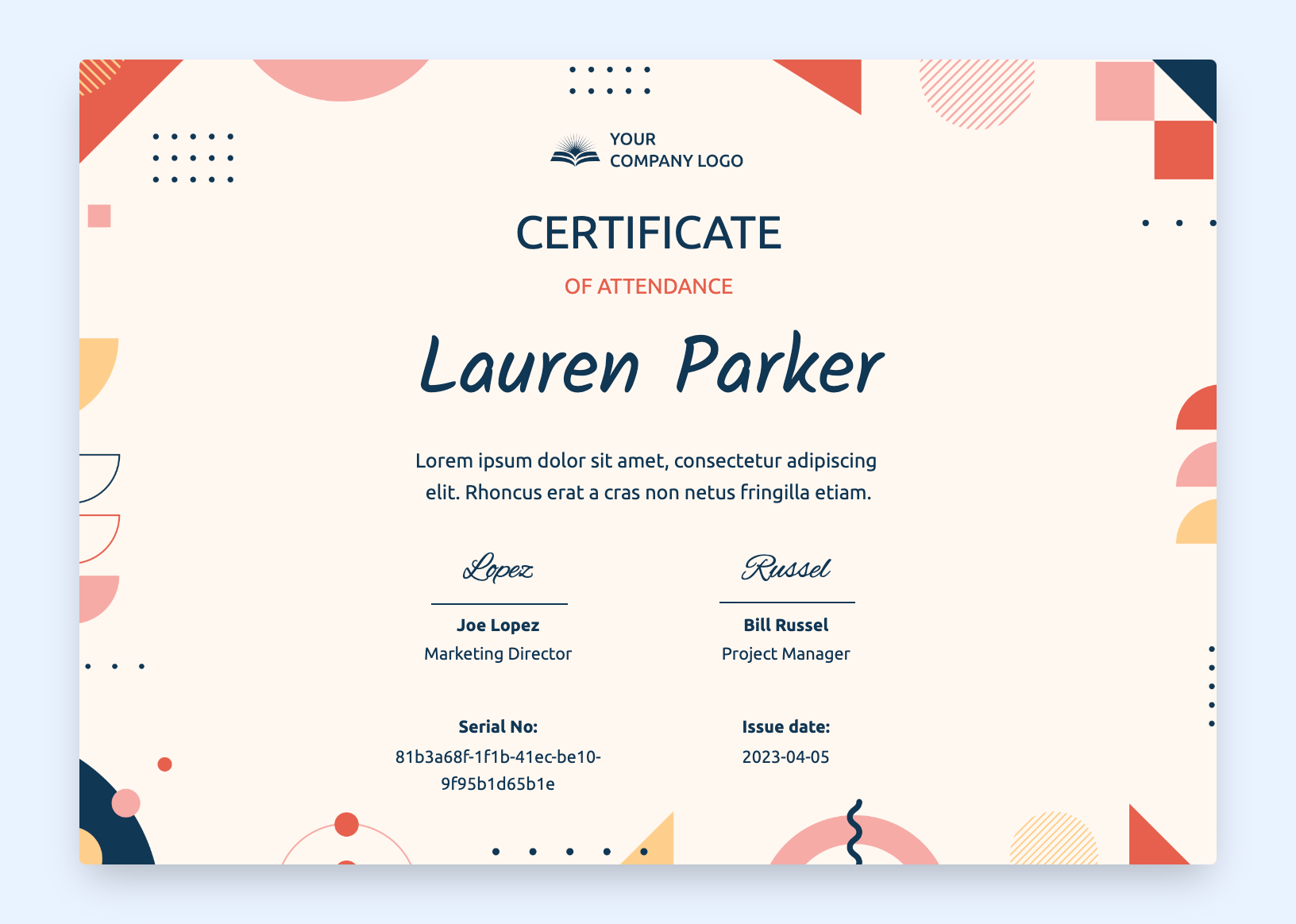 Certificate template with geometrical elements. Certificate template with geometrical elements.