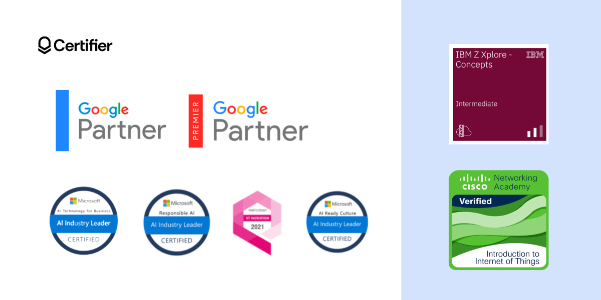 Badge ideas from Google Partner, Microsoft, IBM, and Cisco. Badge ideas from Google Partner, Microsoft, IBM, and Cisco.