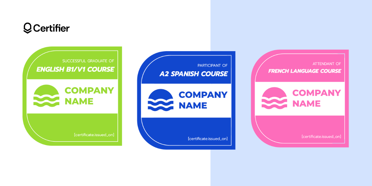 Colorful badge templates for language course. Colorful badge templates for language course.