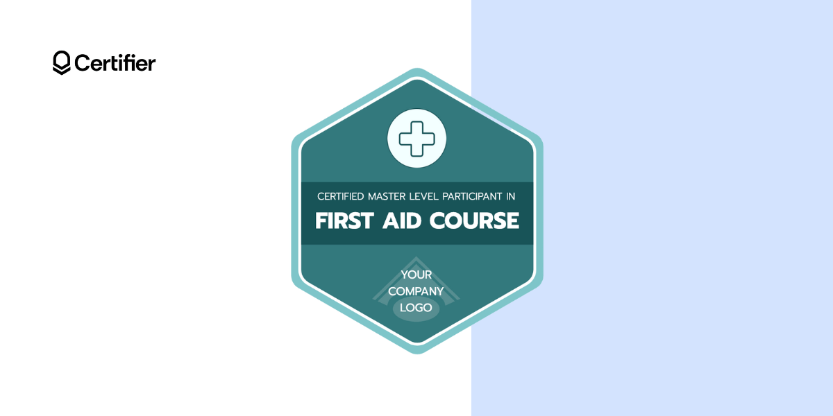First aid course badge template in blue colors. First aid course badge template in blue colors.