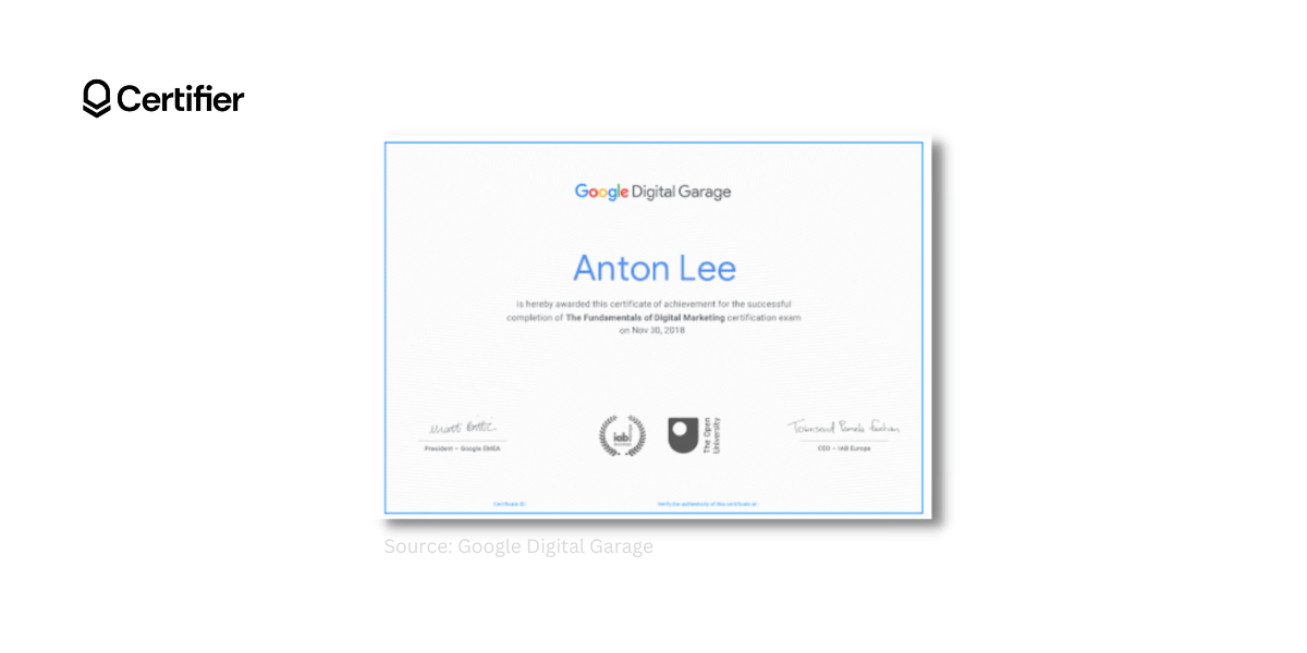 Google Digital Garage course certificate design inspiration. Google Digital Garage course certificate design inspiration.