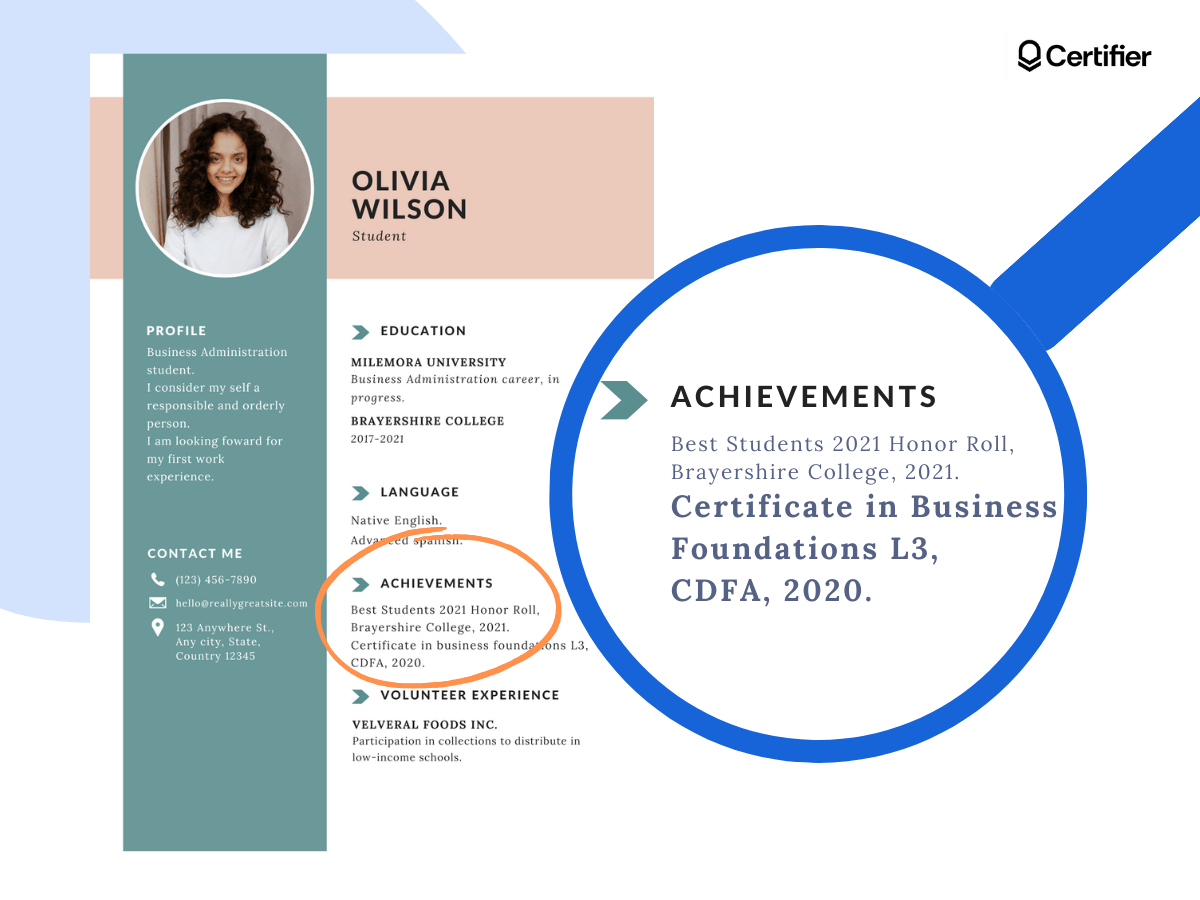 Including certification on resume among achievements. Including certification on resume among achievements.