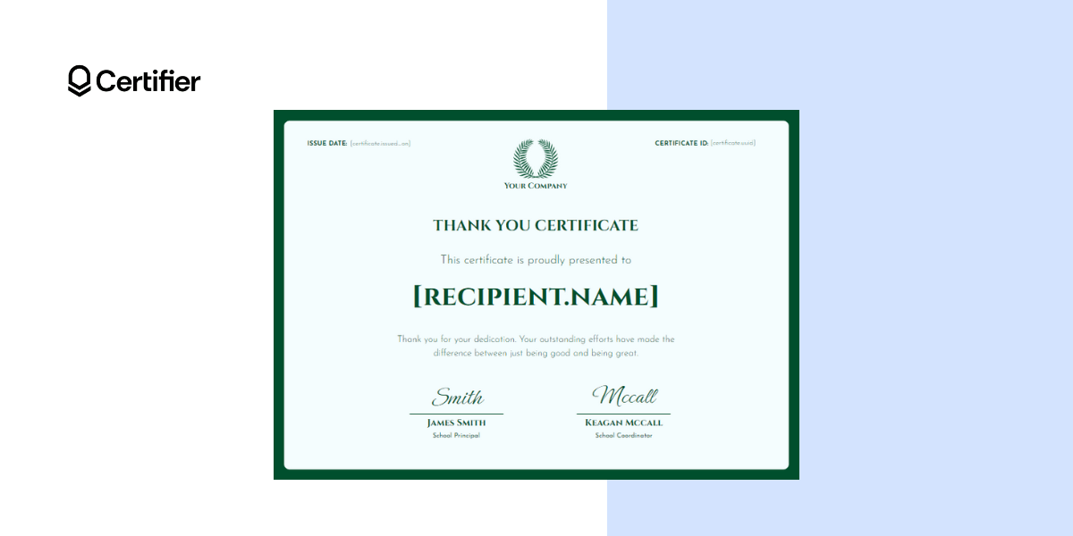 Thank and appreciation certificate template in green color. Thank and appreciation certificate template in green color.