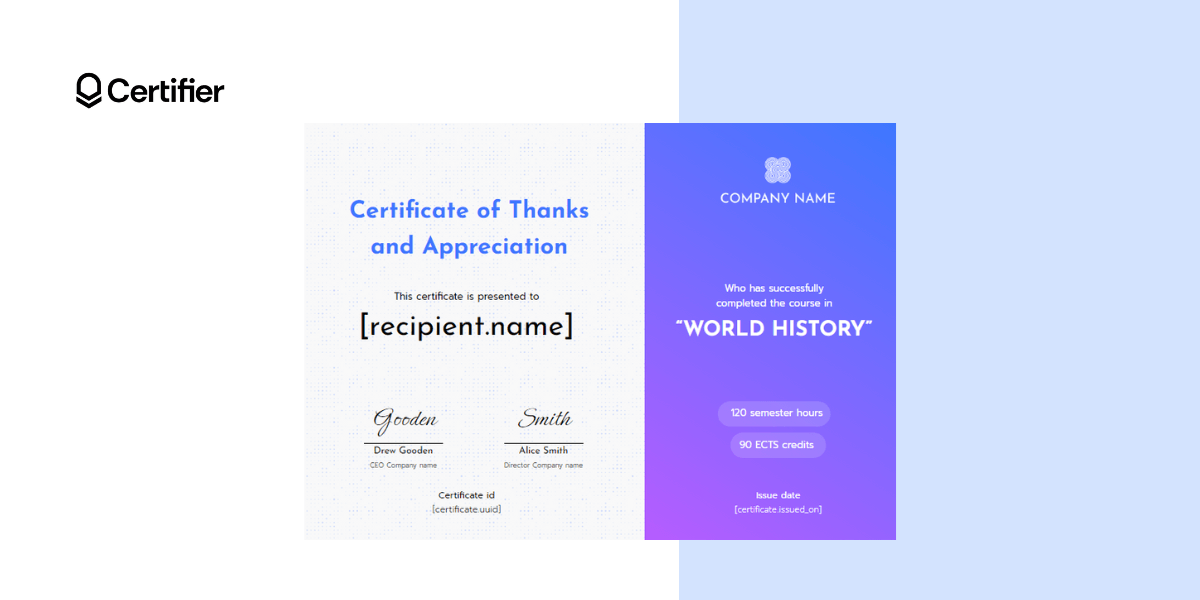 Thanks and appreciation template certificate with violet colors. Thanks and appreciation template certificate with violet colors.