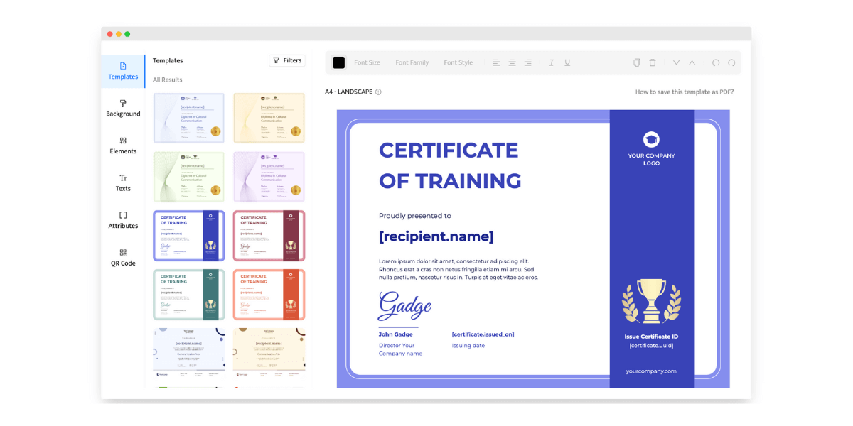 Certificate editor for creating social media certificates. Certificate editor for creating social media certificates.