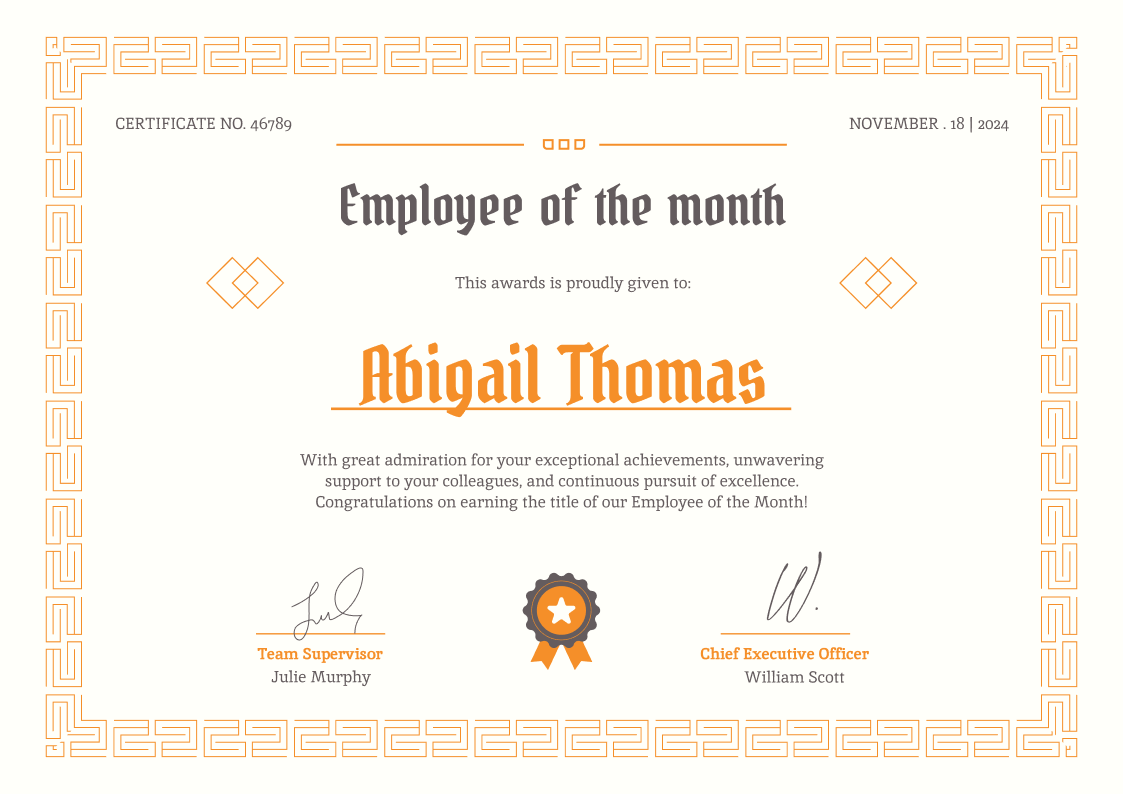 Formal and classy employee of the month certificate template