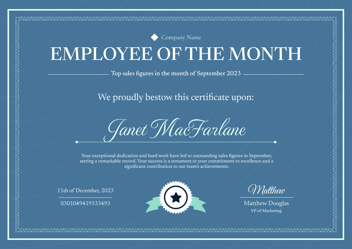 Traditional and formal employee of the month certificate template