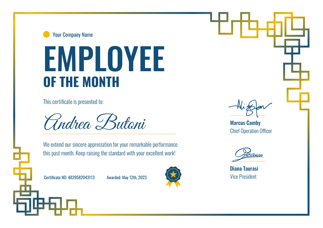 employee of the month certificate template with picture