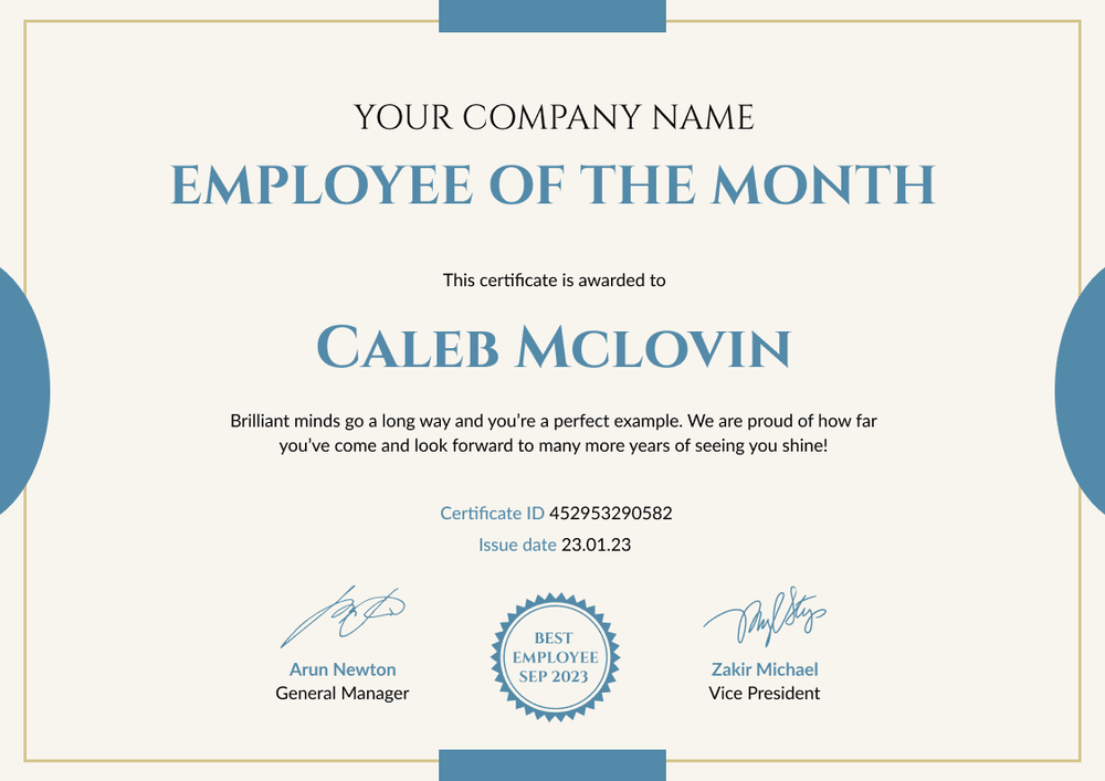 Minimalistic and simple employee of the month certificate template for Employee Of The Month Certificate Printable Free
