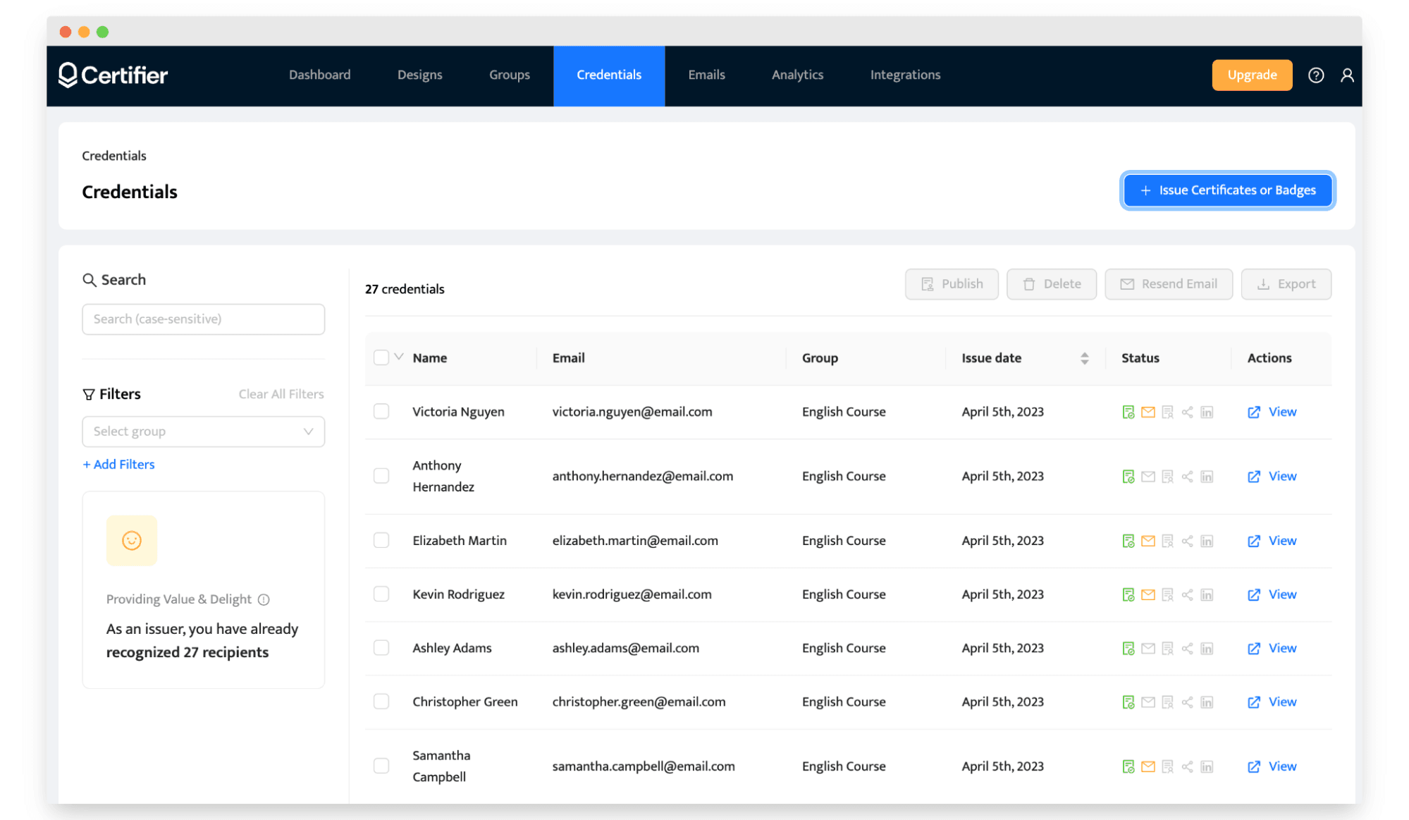 Organizing CPD courses participants within one Certifier dashboard. Organizing CPD courses participants within one Certifier dashboard.