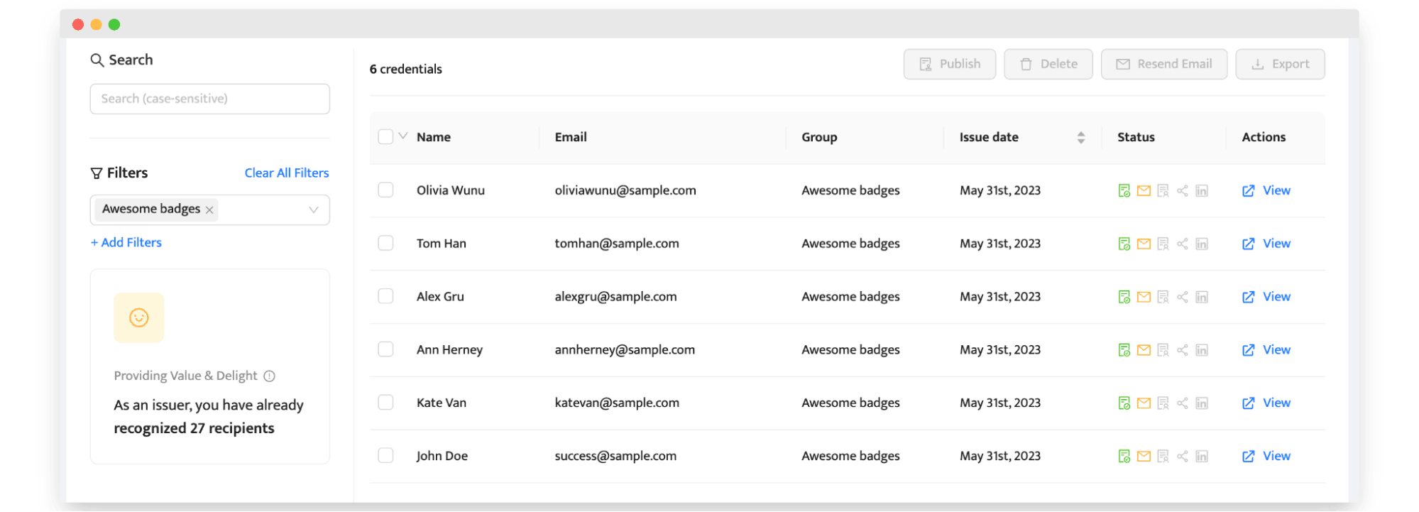Badging program recipients management platform. Badging program recipients management platform.