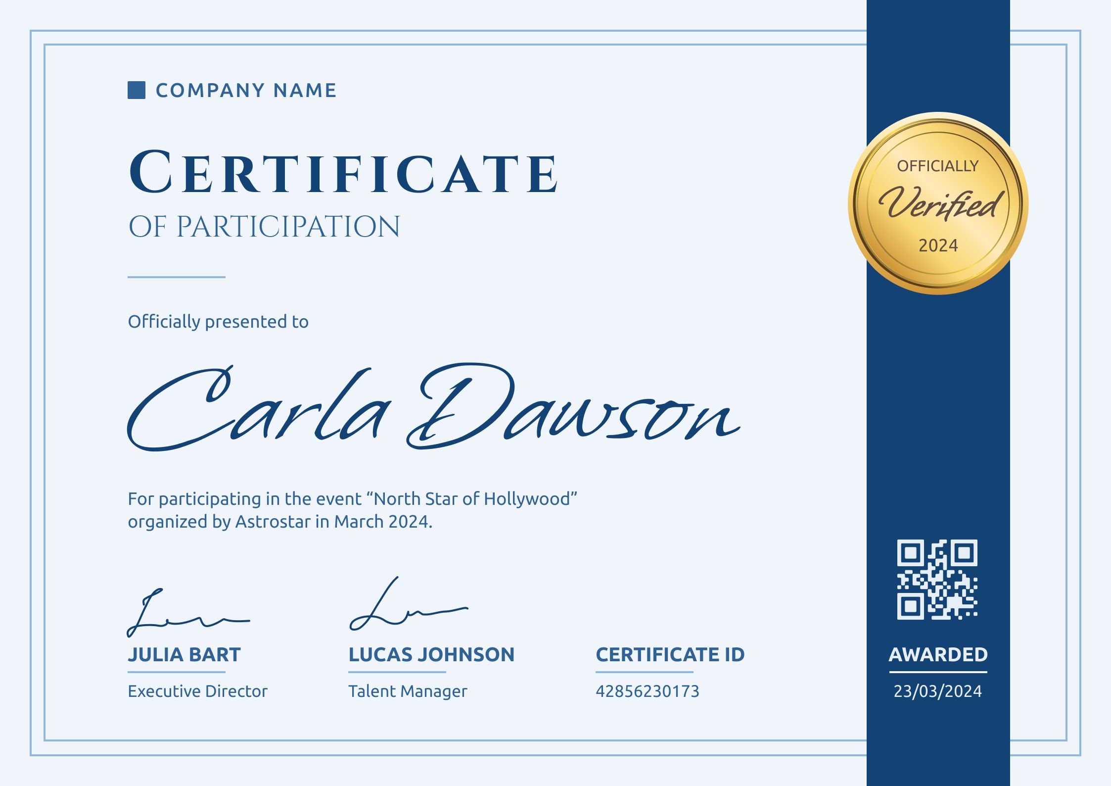 Classy and formal participation certificate template