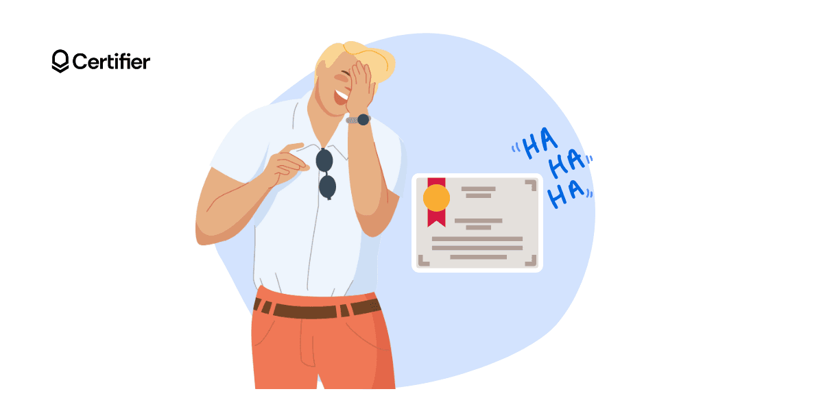 A man who is laughing from the funny award certificate. A man who is laughing from the funny award certificate.