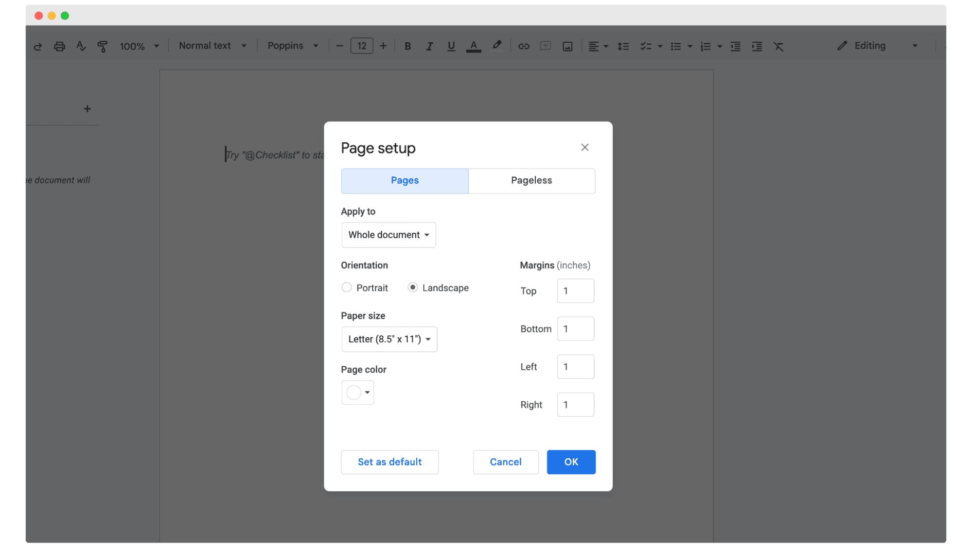 Page setup window in Google Docs as a step of tutorial that shows how to create certificates in Google Docs. Page setup window in Google Docs as a step of tutorial that shows how to create certificates in Google Docs.