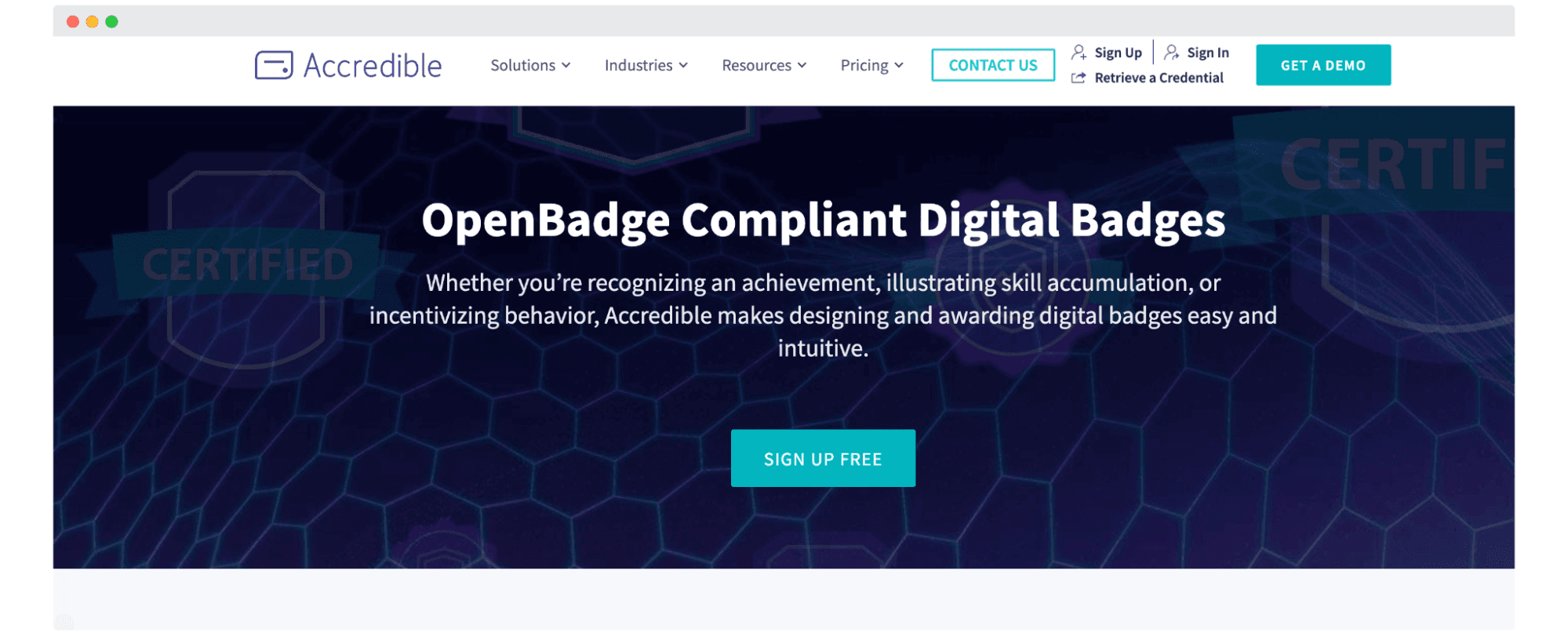 Accredible web page screen. Accredible web page screen.