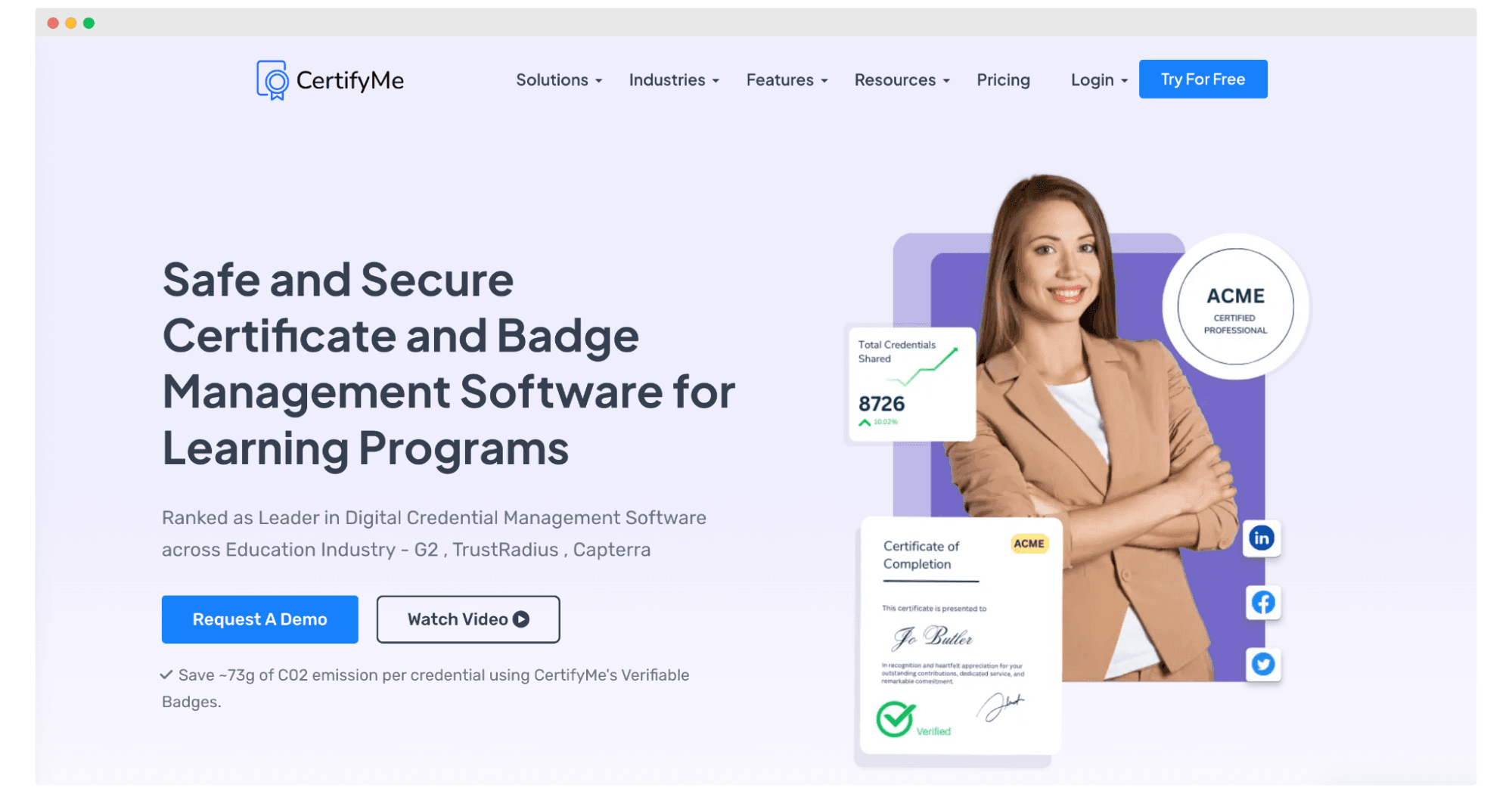 CertifyMe web page screen. CertifyMe web page screen.