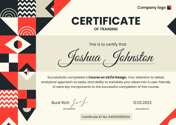 Training Modern and unique certificate of training template