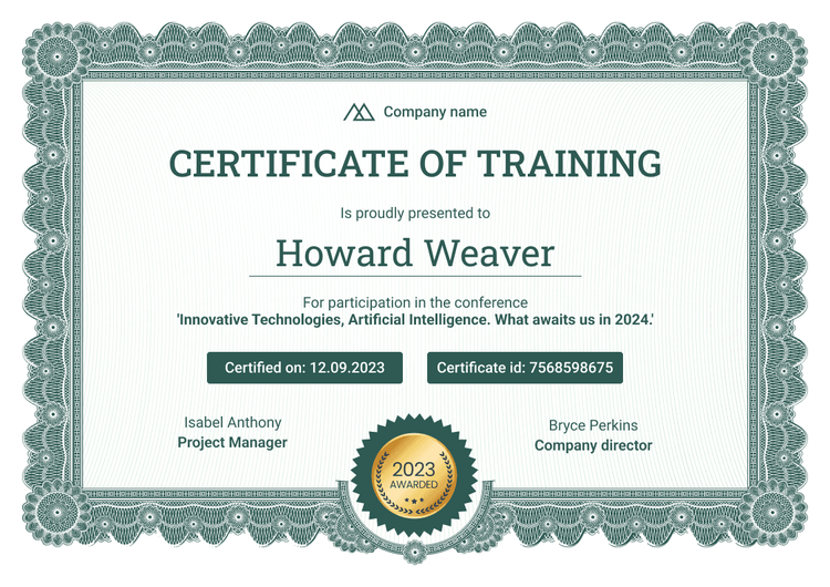 Training Professional and decorative training certificate template