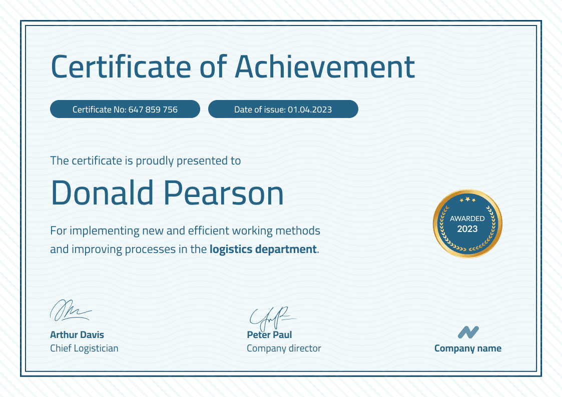 Professional and calm certificate of achievement Professional and calm certificate of achievement
