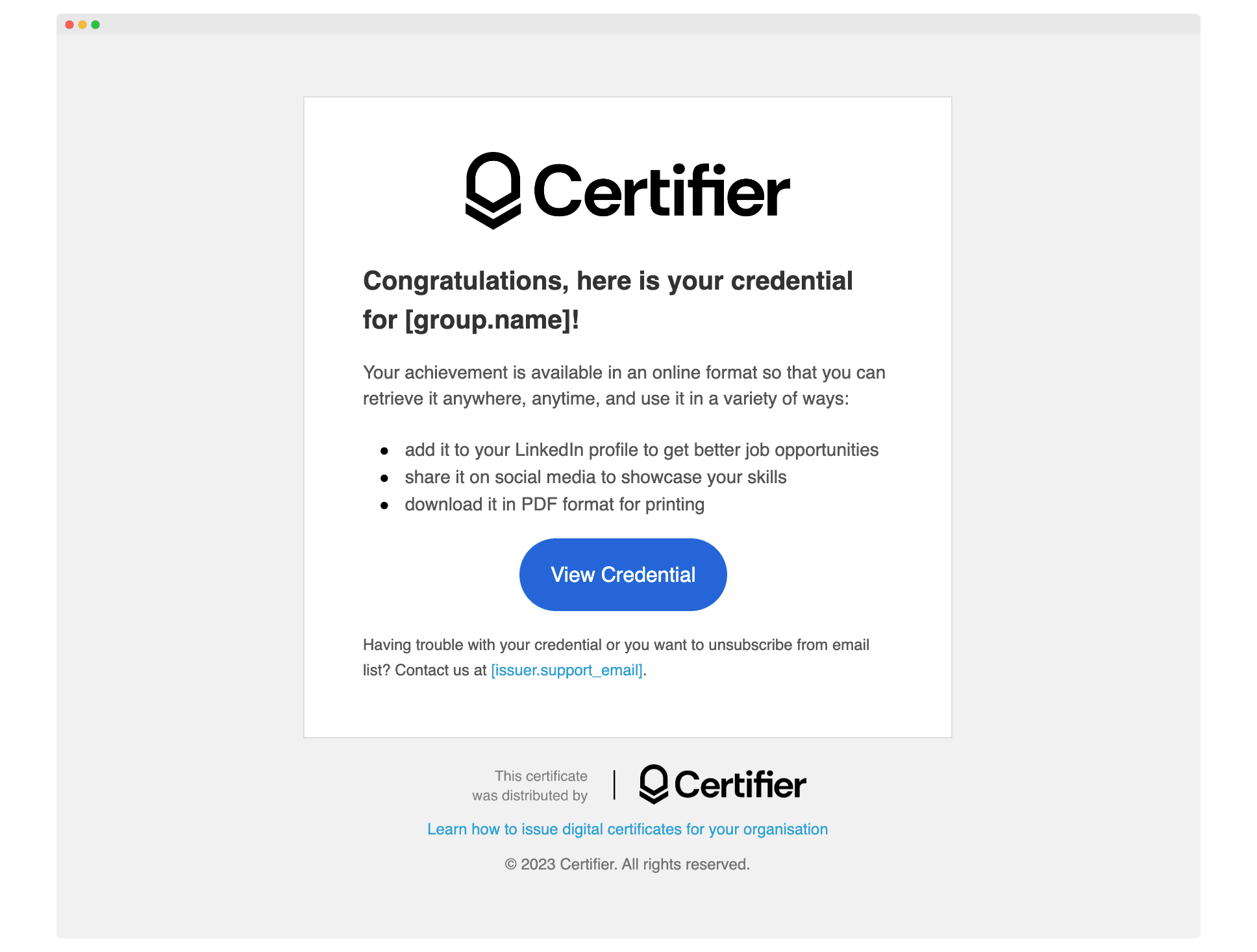 Certifier email template to distribute certificates in continuing medical education. Certifier email template to distribute certificates in continuing medical education.