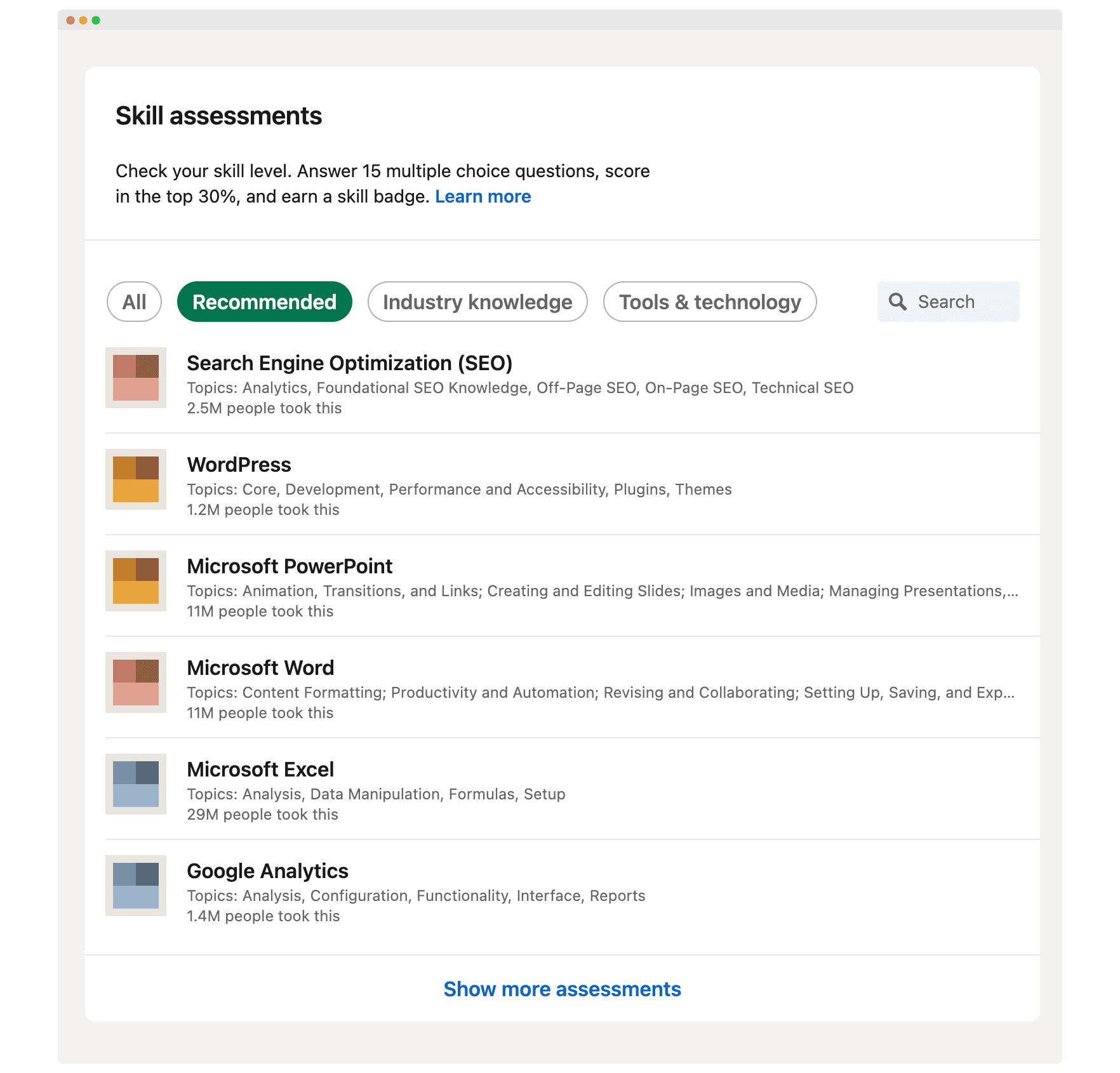LinkedIn Skill Assessment as quiz with certificate. LinkedIn Skill Assessment as quiz with certificate.