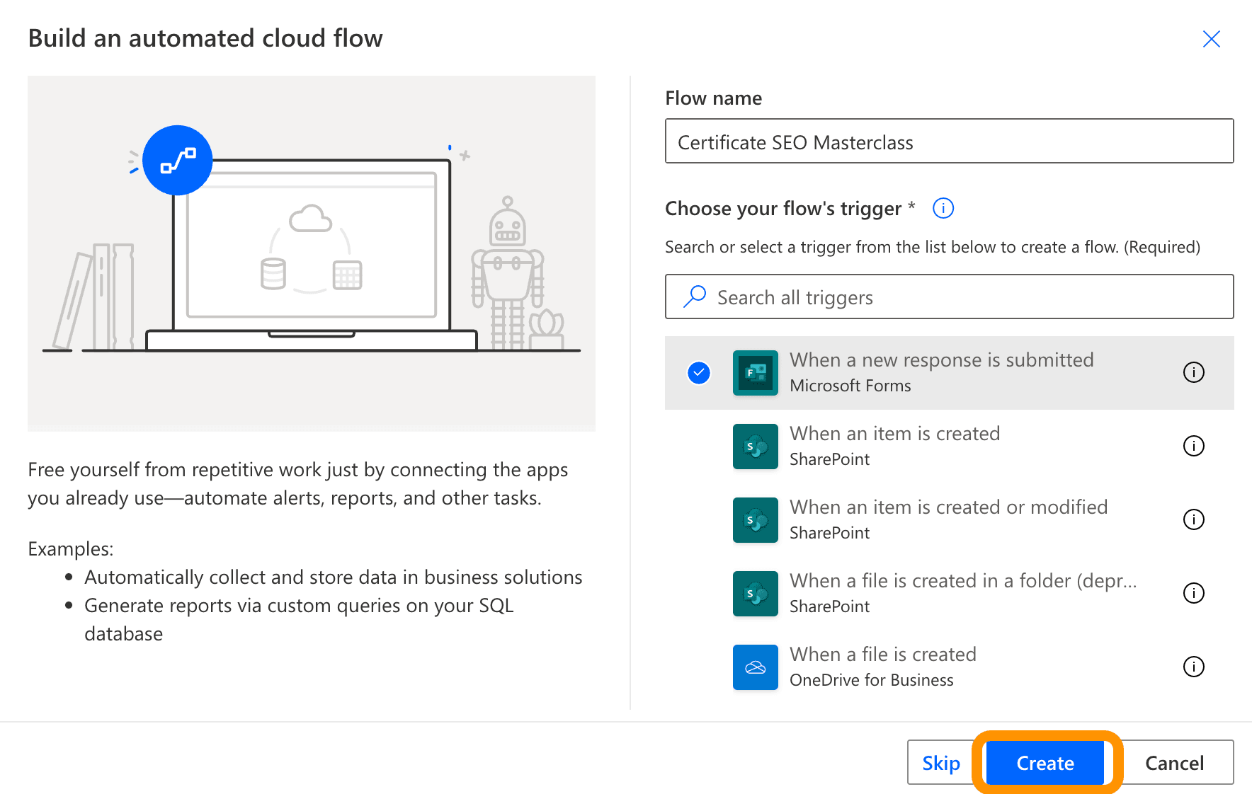 Building an automated cloud flow in Power Automate. Building an automated cloud flow in Power Automate.
