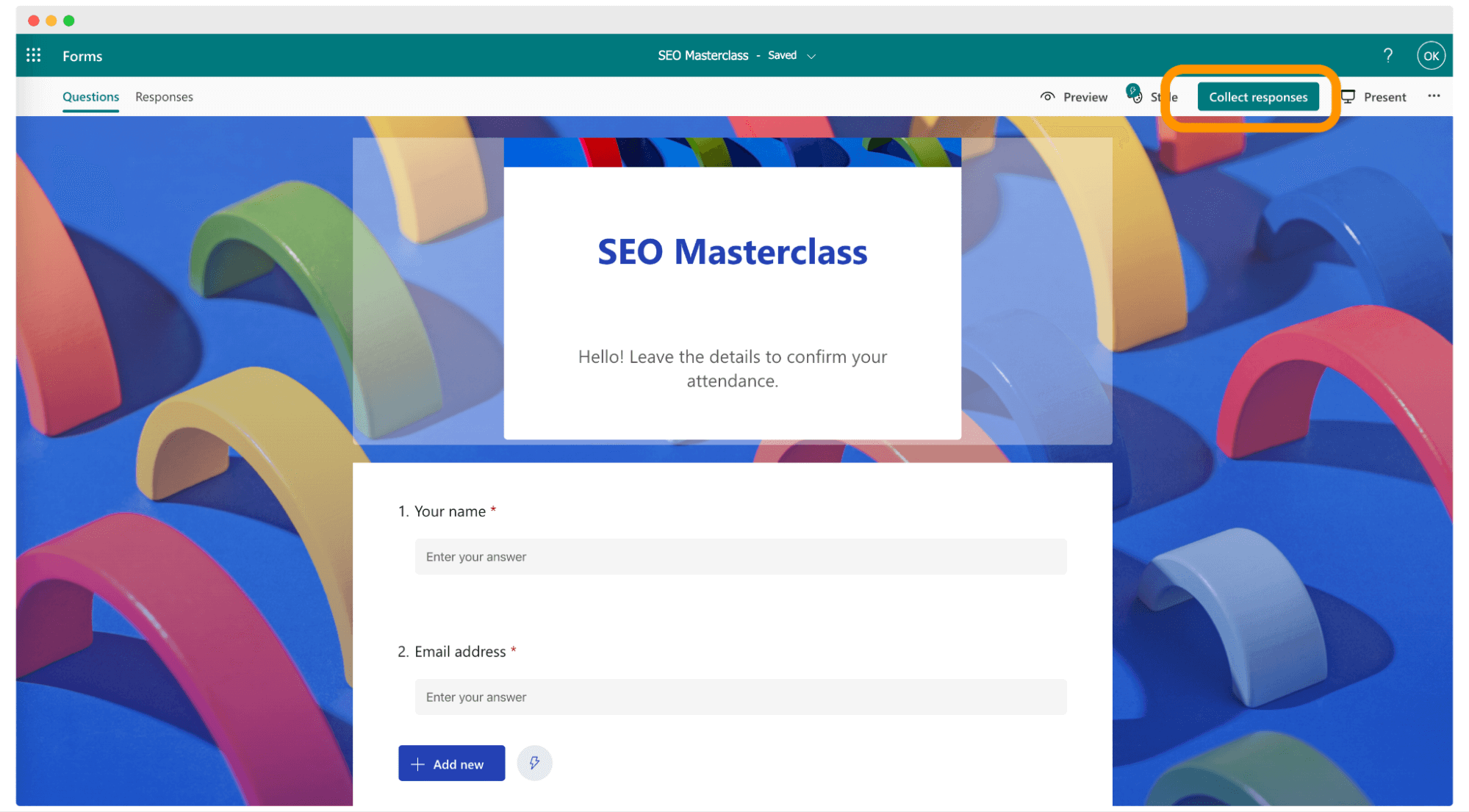 Creating form to collect recipients' data to generate certificates for Microsoft Teams. Creating form to collect recipients' data to generate certificates for Microsoft Teams.