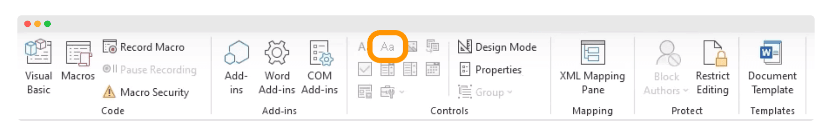 Plain text control icon in Microsoft Word. Plain text control icon in Microsoft Word.