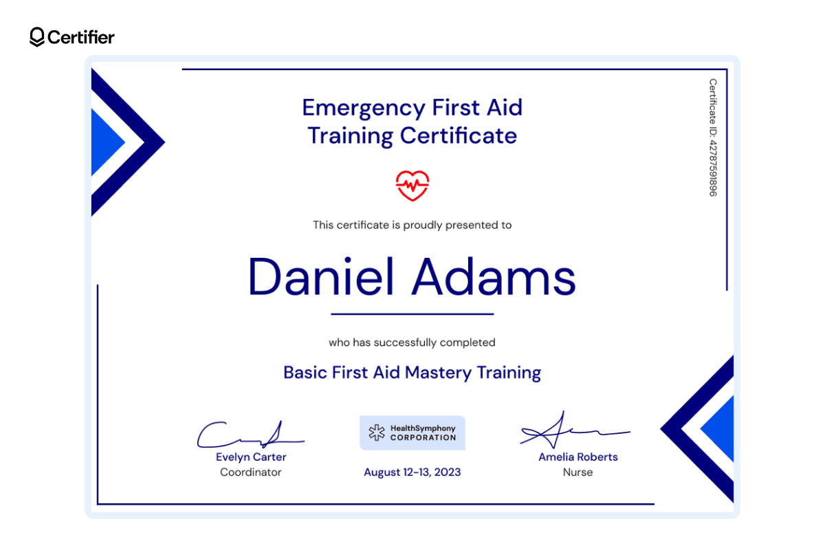 Example of certificate template for first aid trainers. Example of certificate template for first aid trainers.
