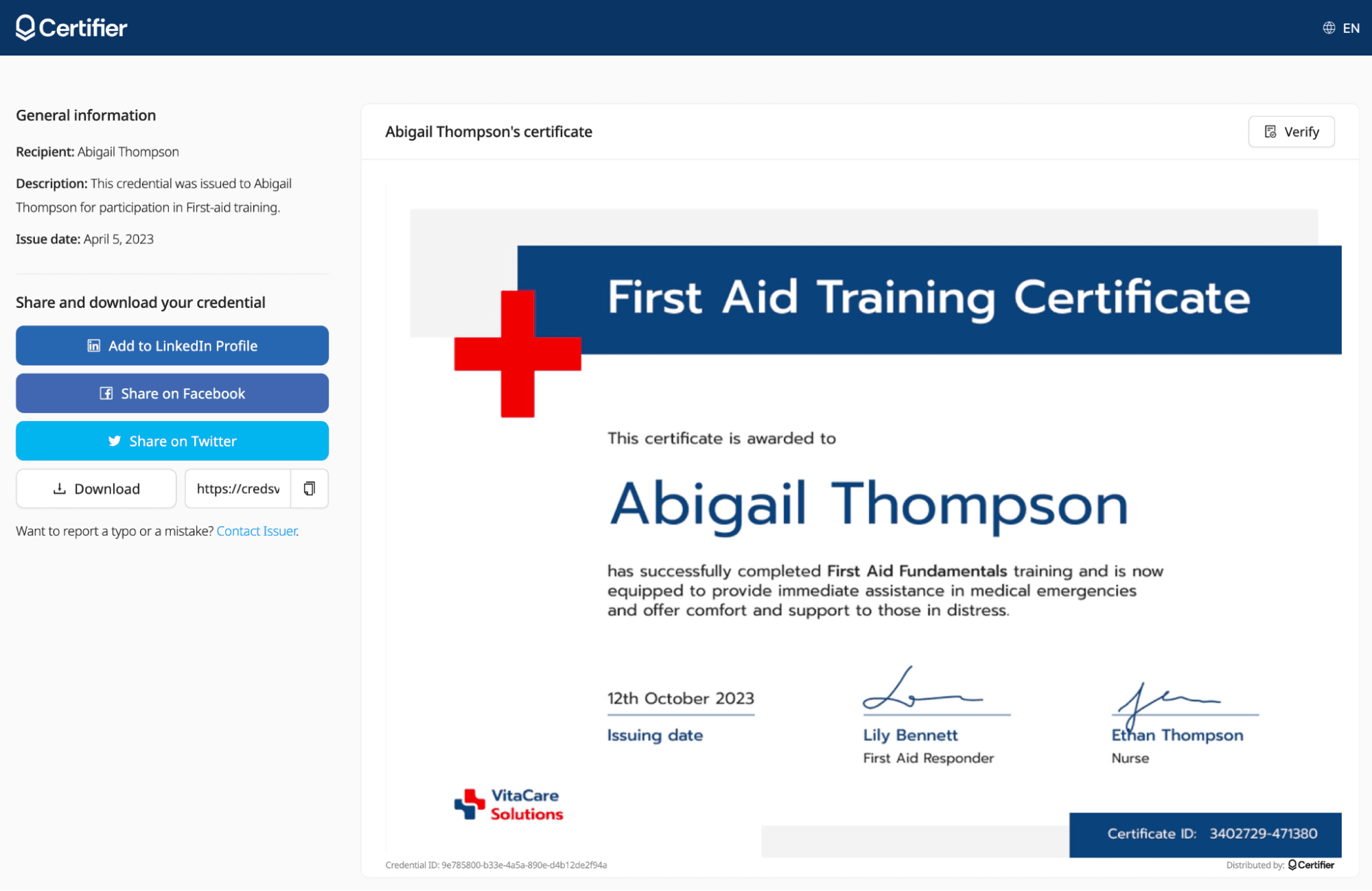 Certifier preview dashboard to check details before sending certificates to first aid trainers. Certifier preview dashboard to check details before sending certificates to first aid trainers.