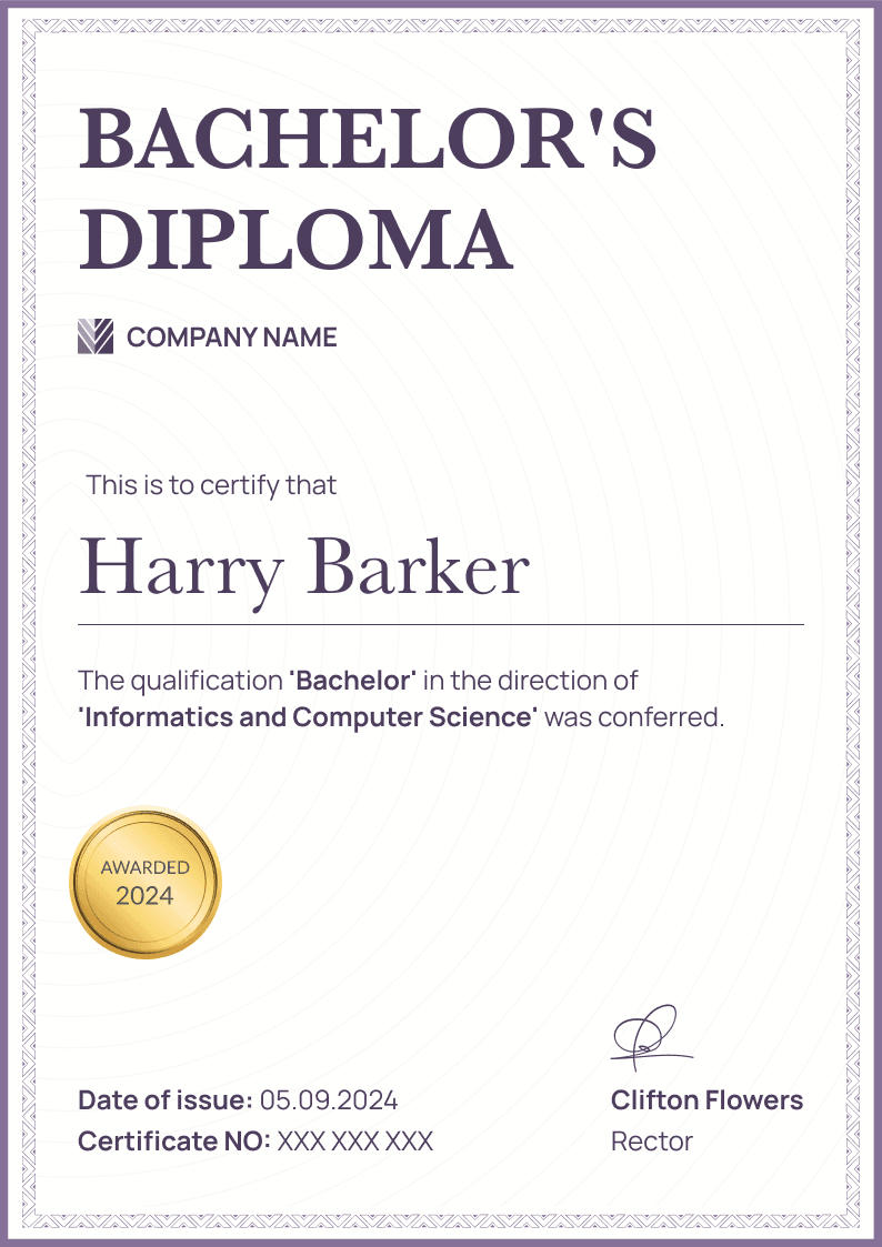 Free Diploma Certificate Templates - Download or Print, image size:794x1123