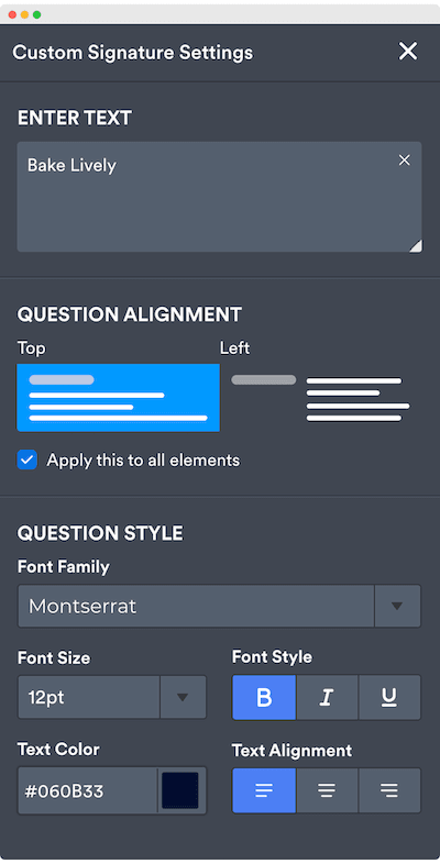 Jotform Sign settings menu to create e-signature. Jotform Sign settings menu to create e-signature.