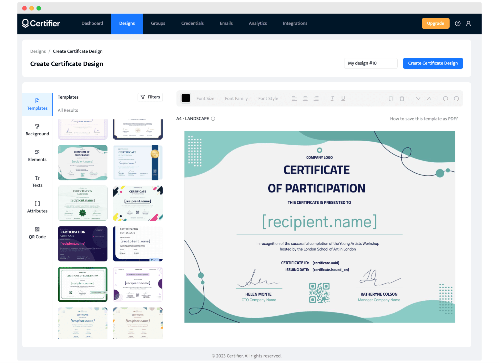 Creating a new certificate template in Certifier. Creating a new certificate template in Certifier.