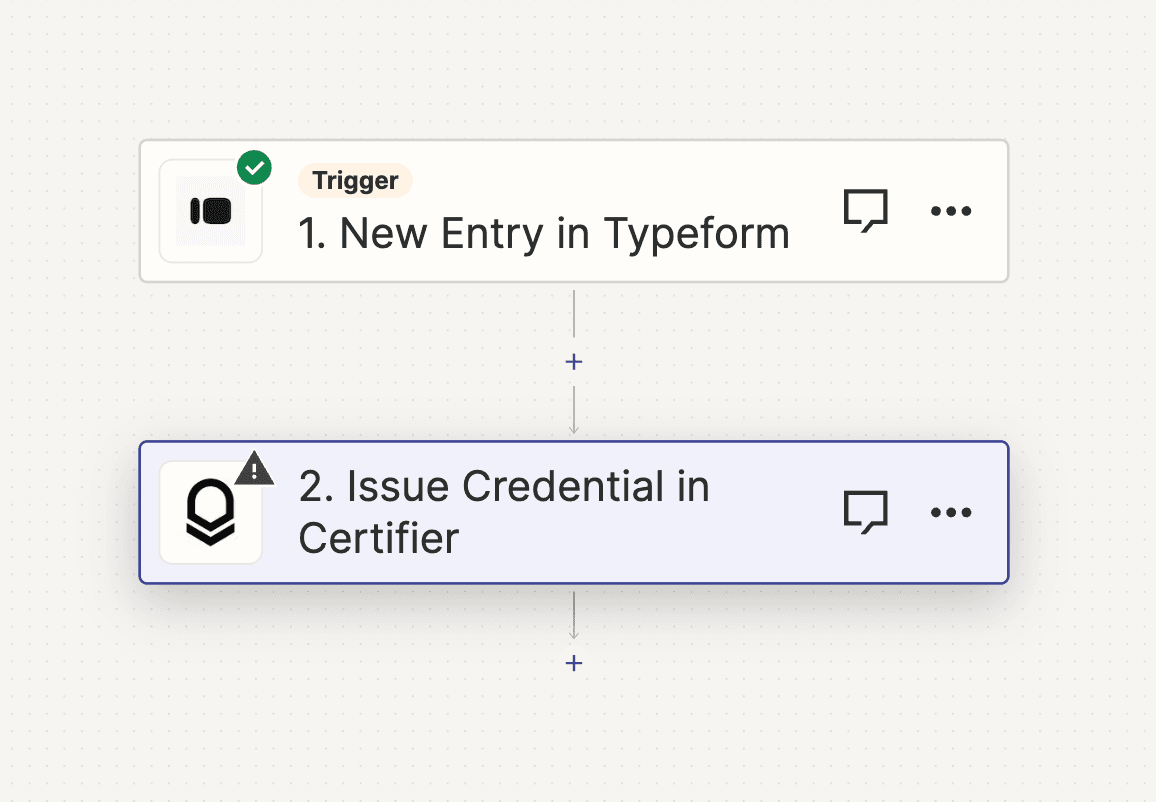 Zap sample, Certifier and Typeform integration to generate certificates automatically. Zap sample, Certifier and Typeform integration to generate certificates automatically.