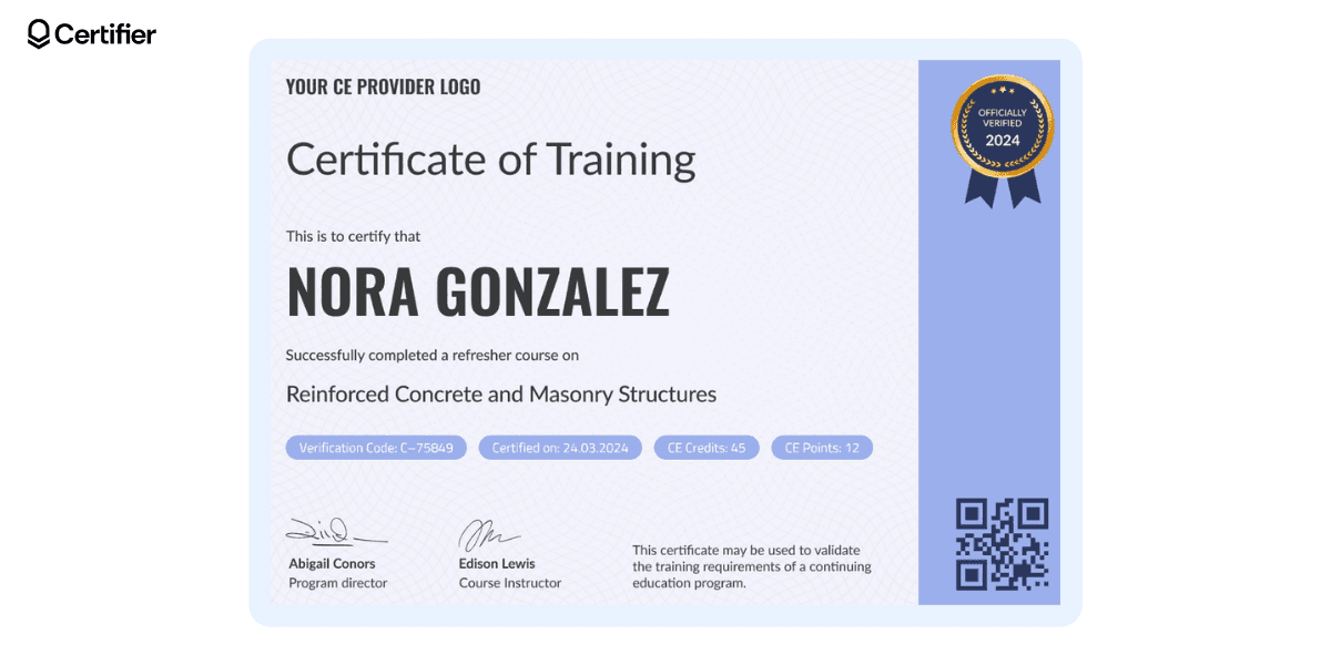 Blue modern certificate template with QR code. Blue modern certificate template with QR code.