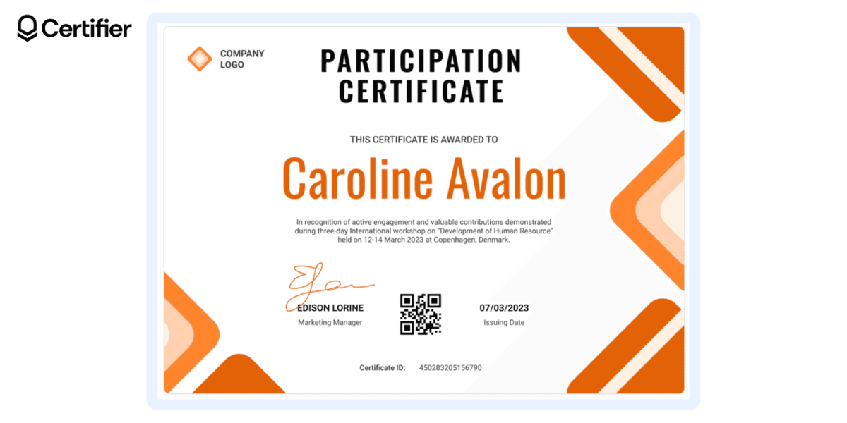 Orange modern certificate template with sharp design elements. Orange modern certificate template with sharp design elements.