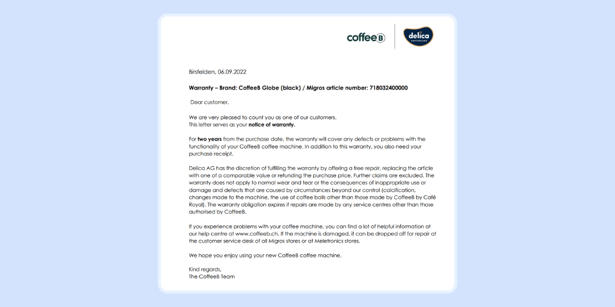 Example of the traditional warranty certificate. Example of the traditional warranty certificate.