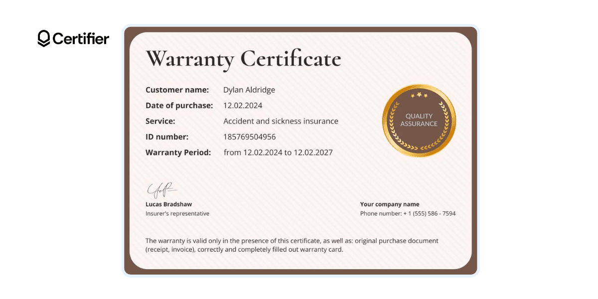 Warranty certificate template in brown colors. Warranty certificate template in brown colors.